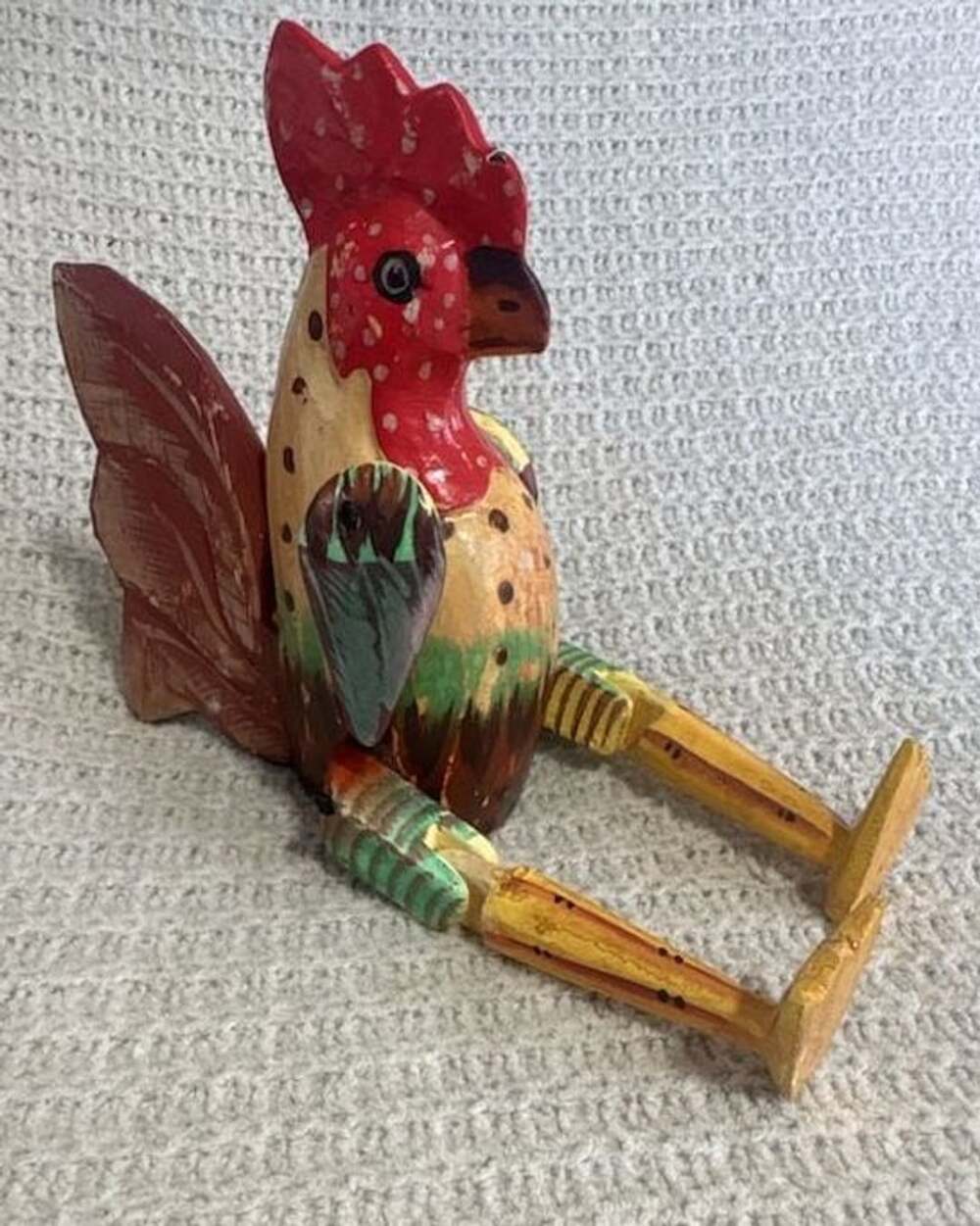 Handmade Hand Painted Wood Rooster Shelf Sitter Figurine Multi Color